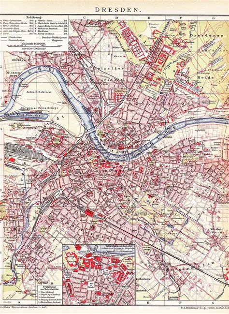 1905 City Map of Dresden, the Old Town, Saxony, Germany at the ...