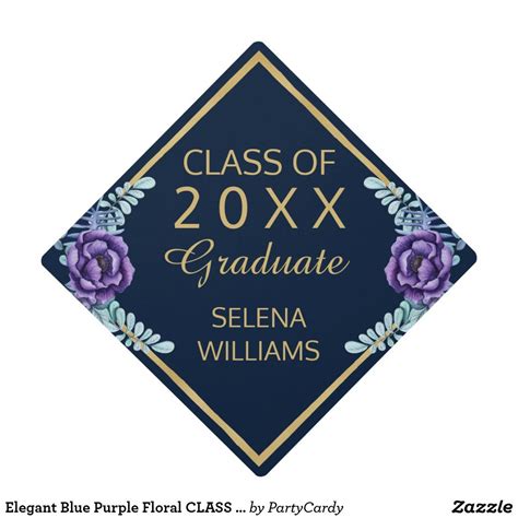 Elegant Blue Purple Floral CLASS OF 2020 Graduate Graduation Cap Topper ...