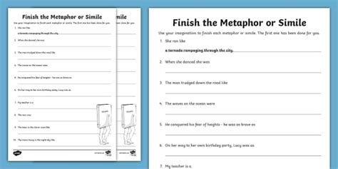 Finish the Metaphors and Similes worksheet (Teacher-Made)