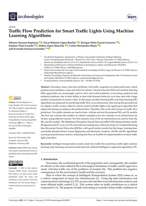 (PDF) Traffic Flow Prediction for Smart Traffic Lights Using Machine ...