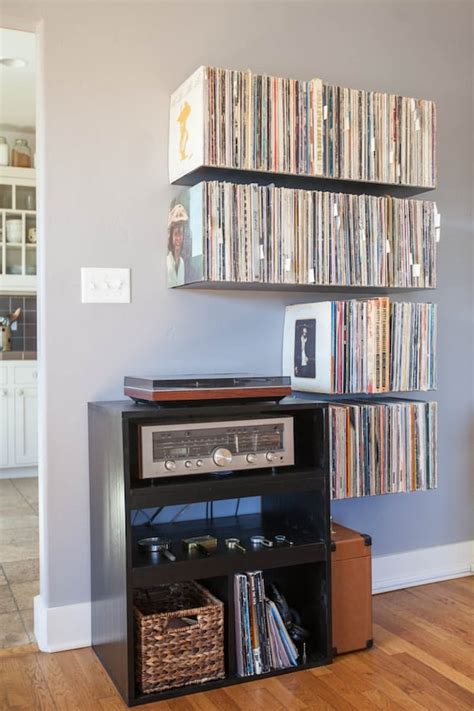 Floating vinyl record shelves by ZimmMetalworks on Etsy