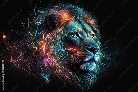 Abstract neon light Lion, artwork design, digital art, wallpaper ...