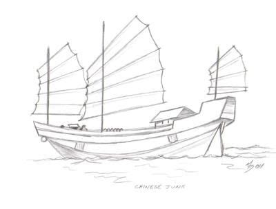 Drawings of Planes, Trains, Ships and Bikes | Chinese boat, Chinese ...