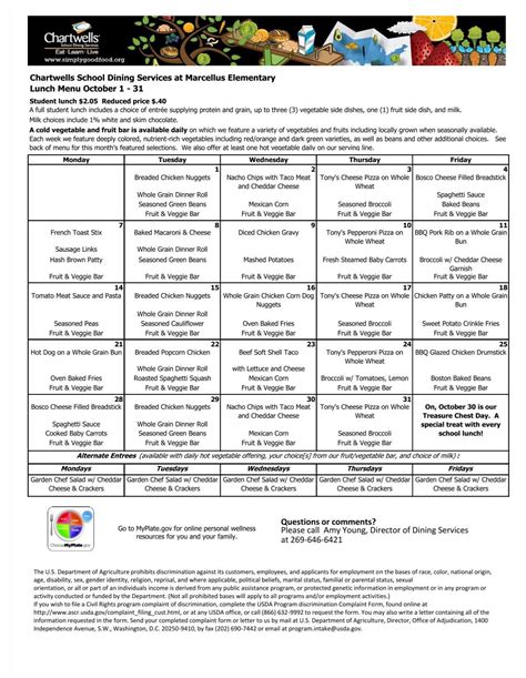 Elementary School Lunch Menu - Marcellus Community Schools