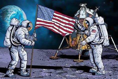 First man on the moon illustration | Moon illustration, Space drawings ...