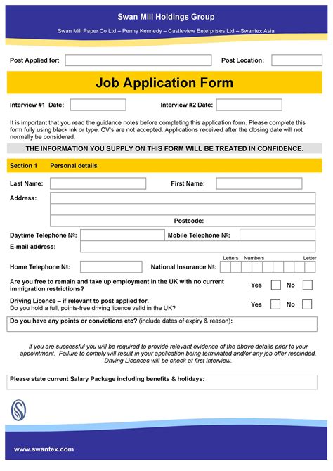 Employment Application Form Template Word