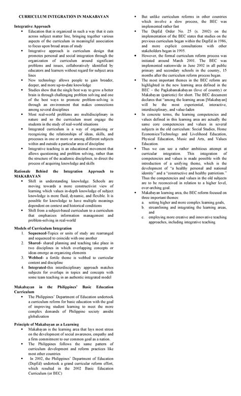 Curriculum Integration IN Makabayan - CURRICULUM INTEGRATION IN ...