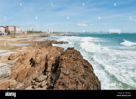 City view from beach at Summerstrand, Port Elizabeth, Eastern Cape ...