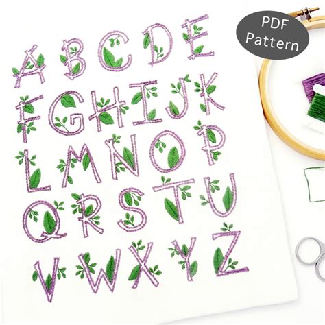 Nature Alphabet Hand Embroidery Pattern - Wandering Threads Embroidery