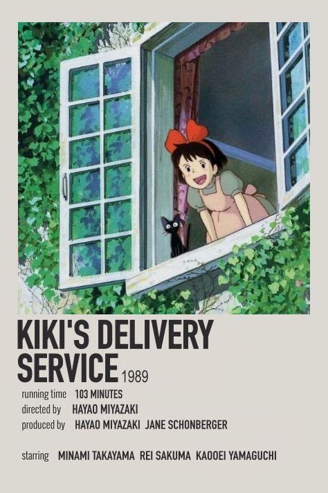 the poster for kiki's delivery service is shown in front of an open window