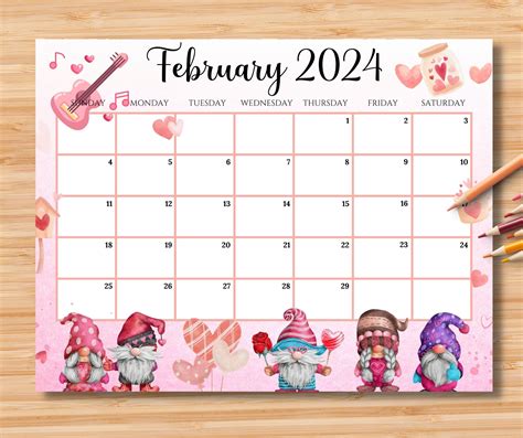 EDITABLE February 2024 Calendar Sweet Valentine With Love - Etsy | Kids ...