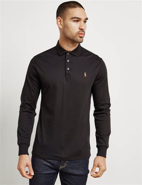 Polo Ralph Lauren Mens Pima Cotton Long Sleeve Polo Shirt Black for Men ...