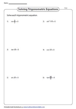 Trigonometric Equation Worksheet