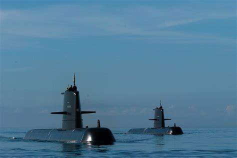 HMS Gotland & Halland (Gotland class submarine) in flanking formation ...