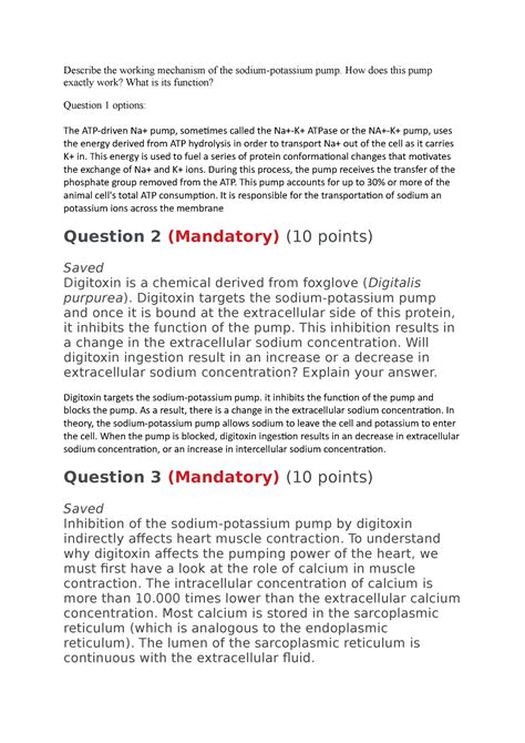 Case Study - Digitoxin - Describe the working mechanism of the sodium ...