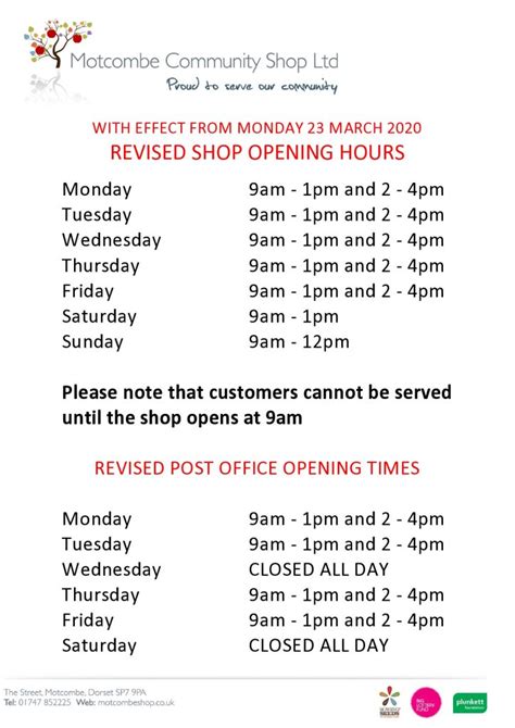 Revised Shop and Post Office Opening Times from Monday March 23rd 2020 ...