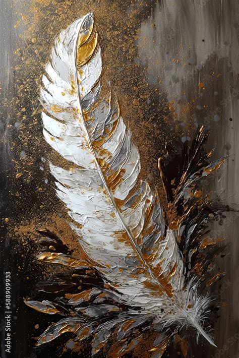 Golden feather digital painting with texture and details. Generative AI ...