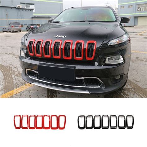 For Jeep Cherokee 2014 up Red/Black ABS 3D Front Insert Mesh Grill ...