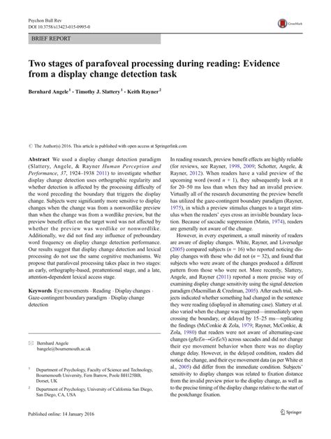 (PDF) Two stages of parafoveal processing during reading: Evidence from ...