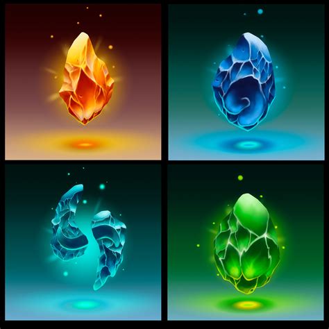 ArtStation - 4 Elemental Crystals Icons