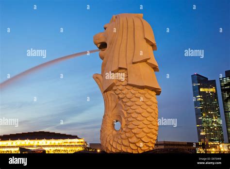 Asia, Singapore, Merlion Statue, Merlion, Night View, Night Lights ...