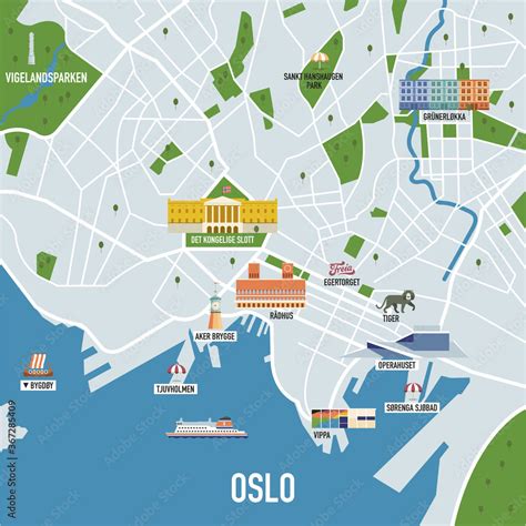 A city map of Oslo Norway with famous landmarks and tourist attractions ...