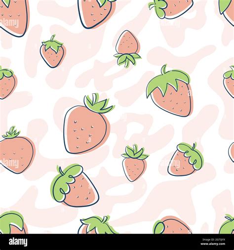 Strawberry with abstract blots hand drawing pink background for ...