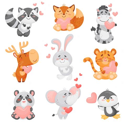 Premium Vector | Set of different cute animals in love