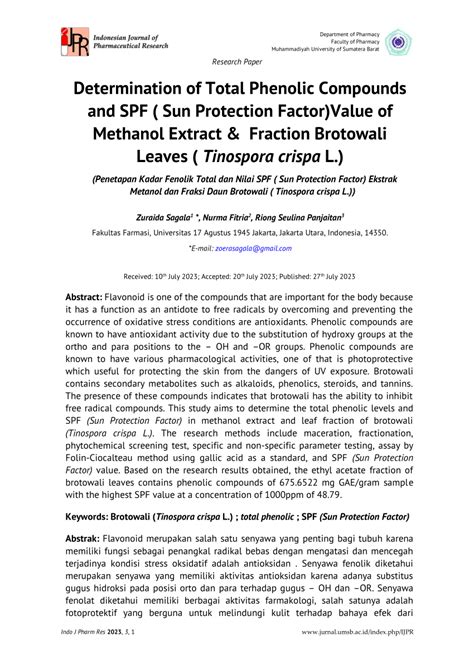 (PDF) Determination of Total Phenolic Compounds and SPF ( Sun ...