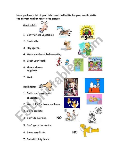 Good Habits Vs Bad Habits Worksheet - Ivuyteq