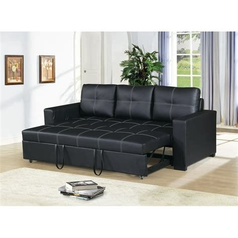 Modern Convertible Sofa Black Faux Leather Square Shape Stitching Sofa ...