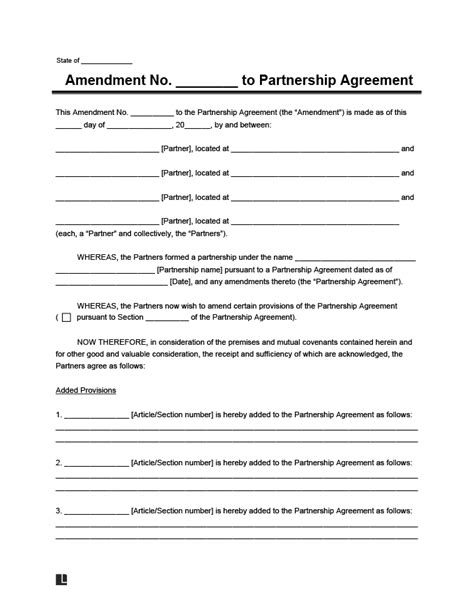 Amendment to Partnership Agreement Template | PDF & Word