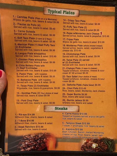 Menu at El Agave restaurant, Johnson City