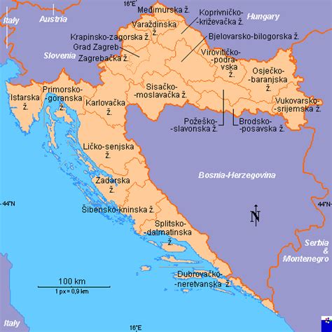 Clickable map of Croatian counties