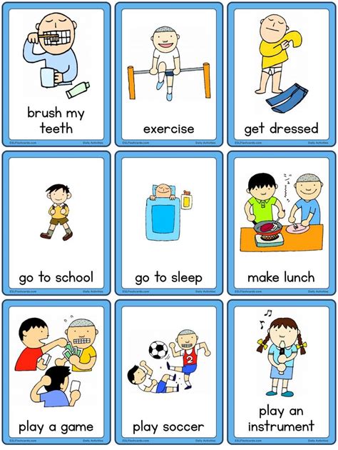 Daily Activities – Set 2 – ESL Flashcards | Flashcards, Printable flash ...