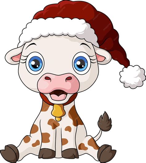 Premium Vector | Cute cow cartoon wearing santa hat