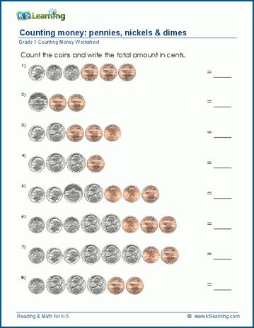 Grade 1 counting money worksheets - pennies, nickels and dimes | K5 ...