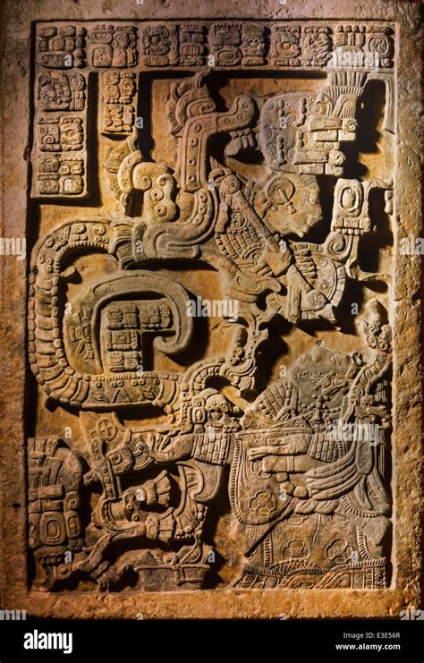 Yaxchilan lintel 25 showing hieroglyphic inscriptions being reversed ...