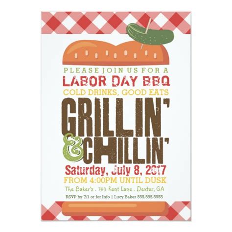 Labor Day BBQ, Backyard Barbecue, Holiday BBQ 5x7 Paper Invitation Card