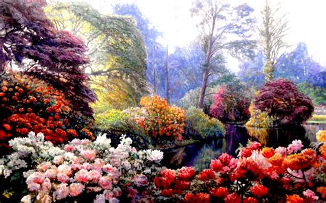 Download Colorful Flower Garden Spring Artistic Painting HD Wallpaper