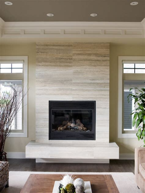 Limestone Tile Fireplace | Houzz