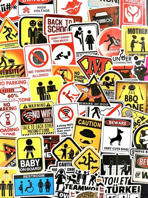 50pcs Funny Warning Sign Sticker Pack Decorative Home Room Art - Etsy