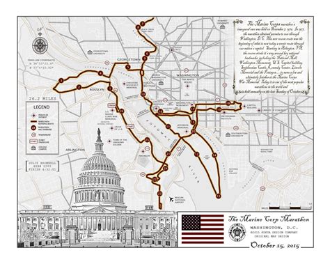 Marine Corps Marathon Black and White route map