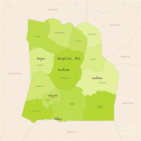 NC Duplin County Vector Map Green Digital Art by Frank Ramspott - Pixels