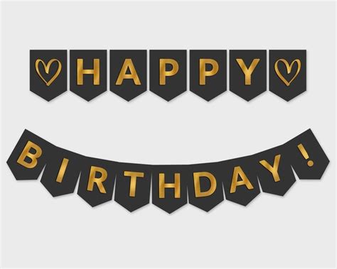 Printable Happy Birthday Banner / Black & Gold Foil Flags / | Etsy Gold ...