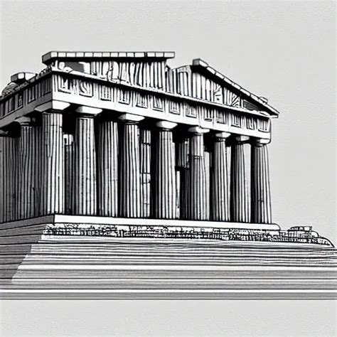 , Pencil Sketch, section, parthenon from greece, 3D, describing ...