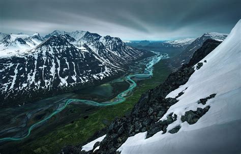 Download Landscape Sweden Snow River Mountain Nature Valley HD Wallpaper