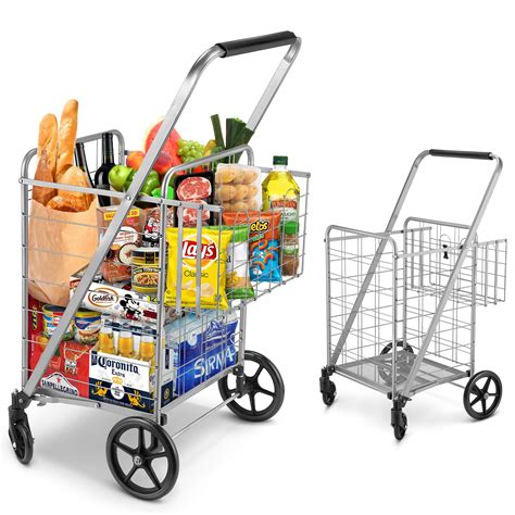 Shopping Cart, Jumbo Double Basket Grocery Cart 330 lbs Capacity ...