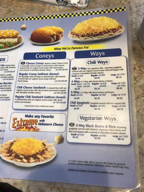 Menu at Skyline Chili fast food, Fort Wayne