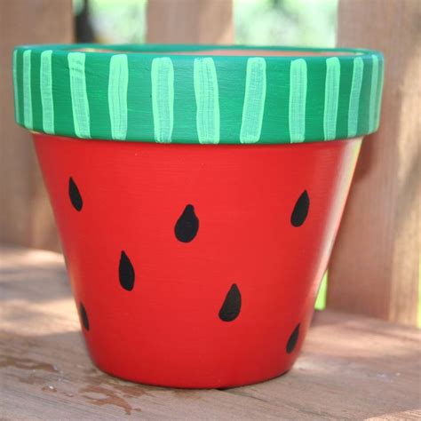 Items similar to Watermelon 6-Inch Hand-Painted Flower Pot FREE ...